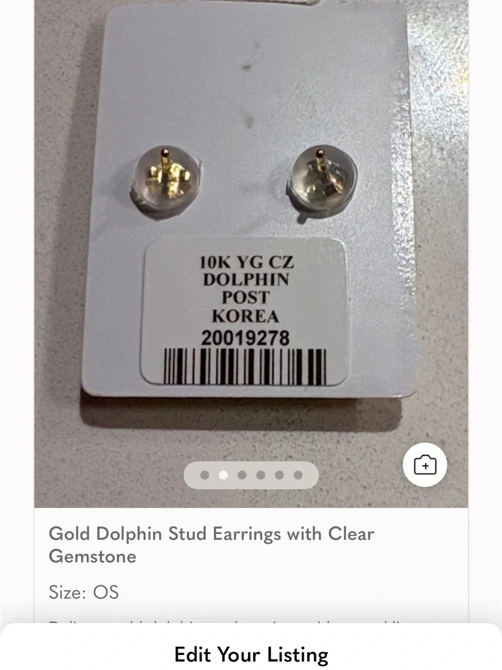 Gold Dolphin Stud Earrings with Clear Stone - Women Jewelry